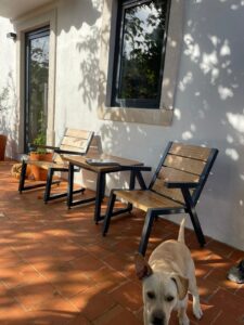 cadeiras originais de madeira e aço pintado